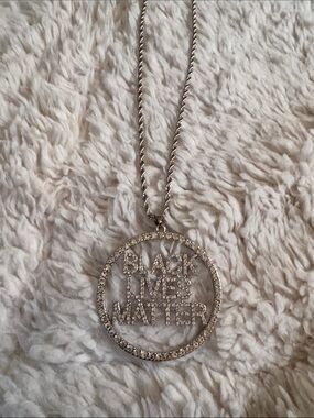 Crystal 'Black Lives Matter' Circle Pendant Necklace - Silver Tone